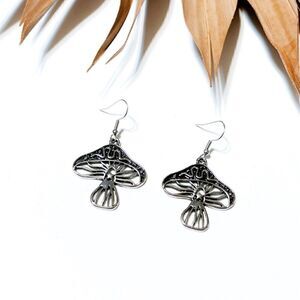 Silver mushroom earrings #976